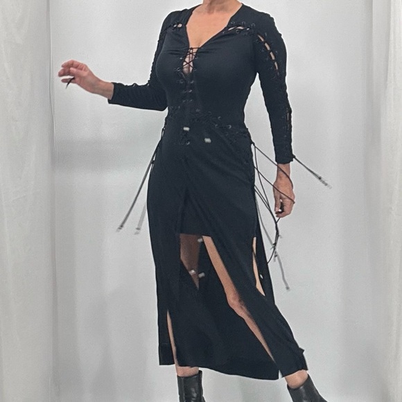 Vintage Dresses & Skirts - Vintage Y2K Goth Avant Garde Whimsigoth Cosplay Cut Out Corset Dress